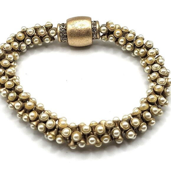 Banana Republic CHampagne Gold Imitation Pearl Chunky Bracelet 8in - Picture 1 of 6